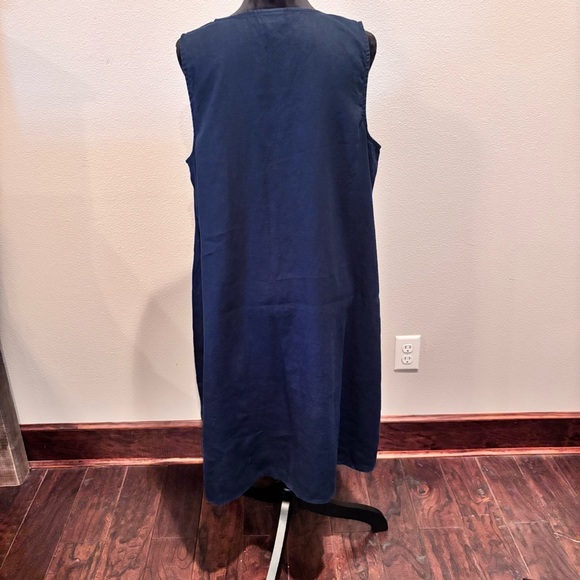 J Jill Love Linen Sleeveless Pintuck Dress in Navy, XL Tall, Beachy Summer Comfy - Picture 6 of 13